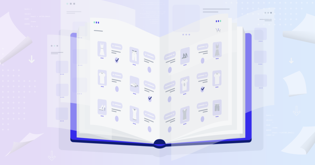 illustration of a catalog of inventory on multiple pages to visualize what the term pagination means