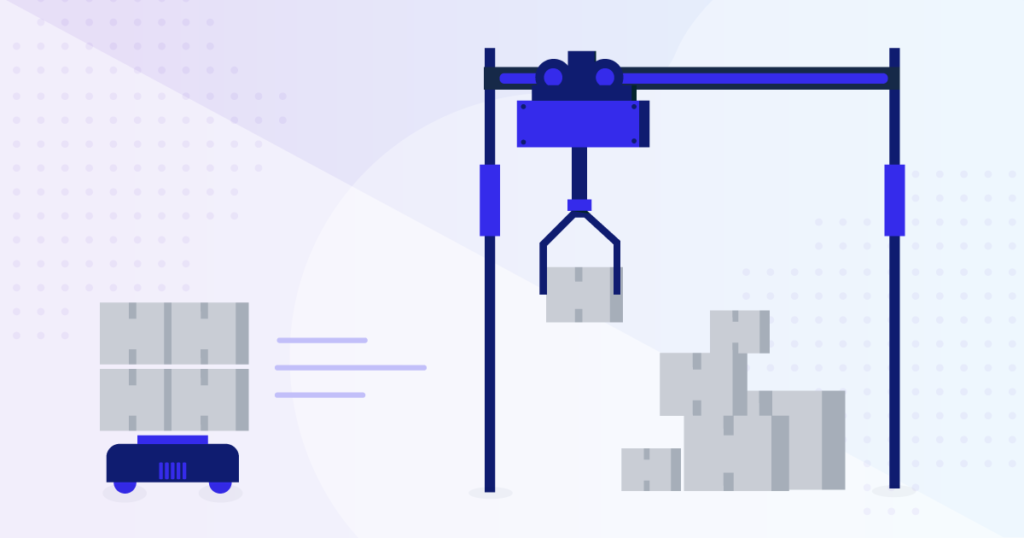 illustration showing automated robot choosing the correct package for delivery